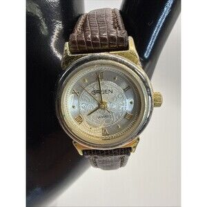 Gruen Womens wrist watch vtg leather 293-902-104 model with New Battery